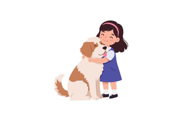 A Joyful Girl Hugging Her Friendly Dog I