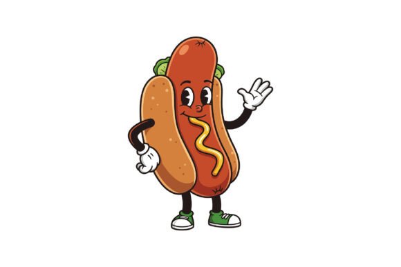 Cheerful Hot Dog Character Waving in Fla