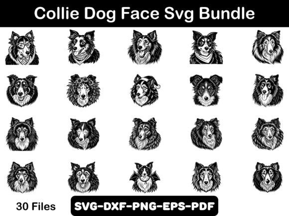 Collie Dog Face Clipart Svg Bundle