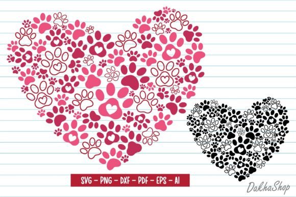 Dog Valentine SVG Paw Heart Svg