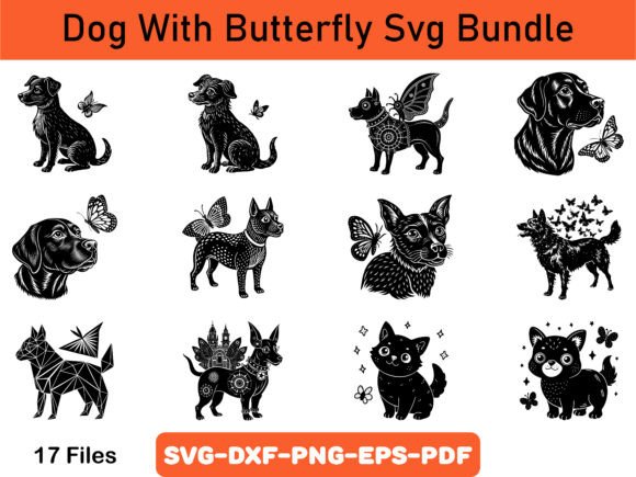 Dog with Butterfly Svg Bundle