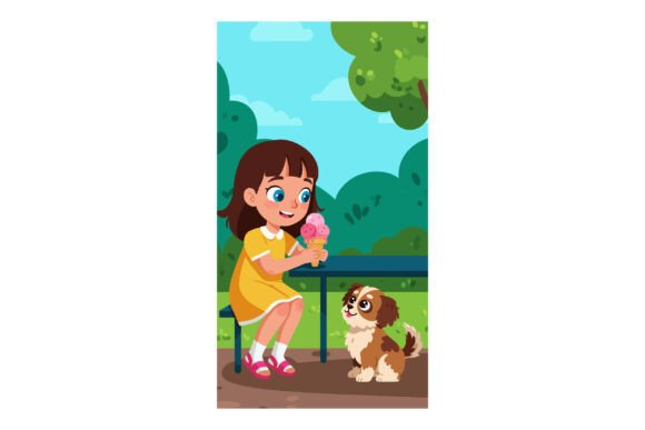 Girl Enjoying Pink Ice Cream Cone with S