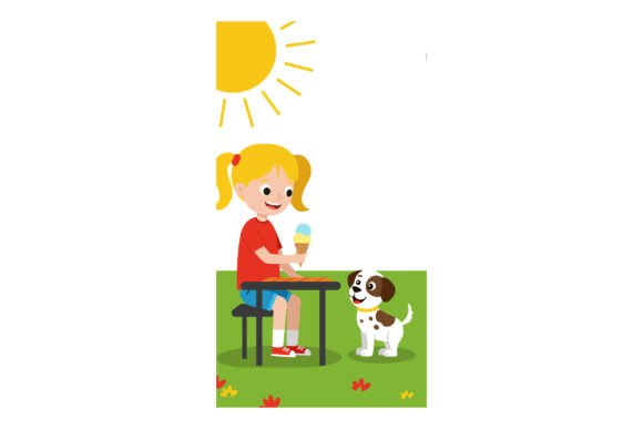 Girl with Ice Cream Sitting on Bench and