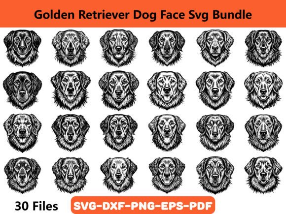 Golden Retriever Dog Face Svg Bundle