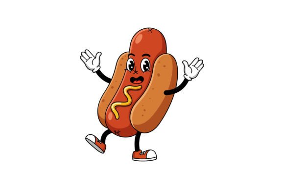 Happy Cartoon Hot Dog Character in Flat