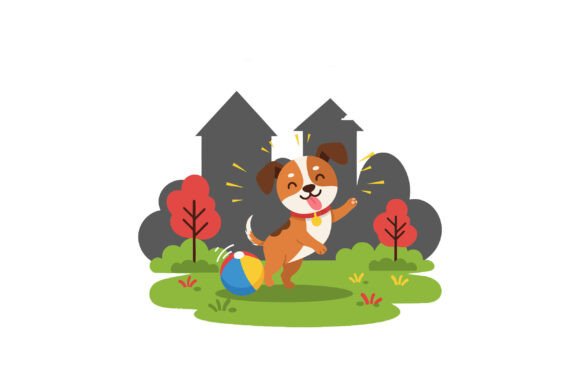 Happy Dog Playing with a Ball in a Color