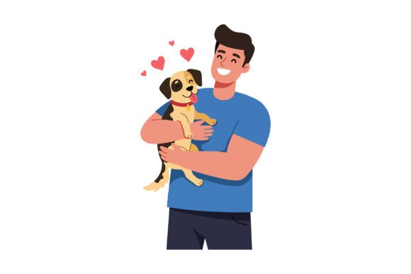 Happy Man Holding a Small Dog with Heart