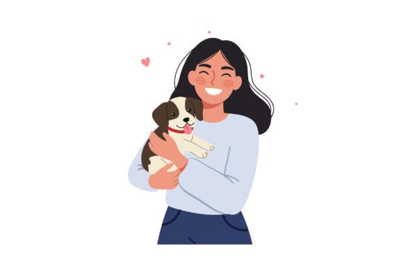 Happy Woman Holding a Cute Dog in Flat V