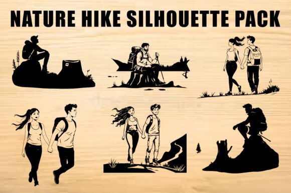 Hiking Vector Set Silhouette