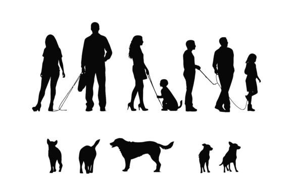 Person Walking Dog Silhouette SVG
