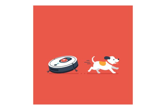 Small Dog Running from Robotic Vacuum Cl