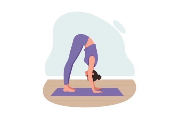 Woman Practicing Yoga in Downward Dog Po